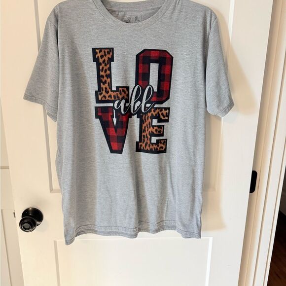 Gray Women's Shirt with Love Graphic - Picture 1 of 3